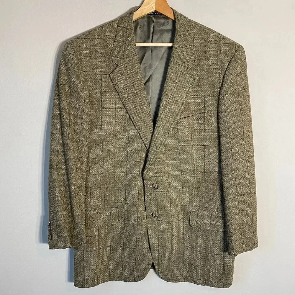 Joseph Abboud Plaid Tweed Wool Sport Coat Dinner Jacket Blazer Men's 41R Brown